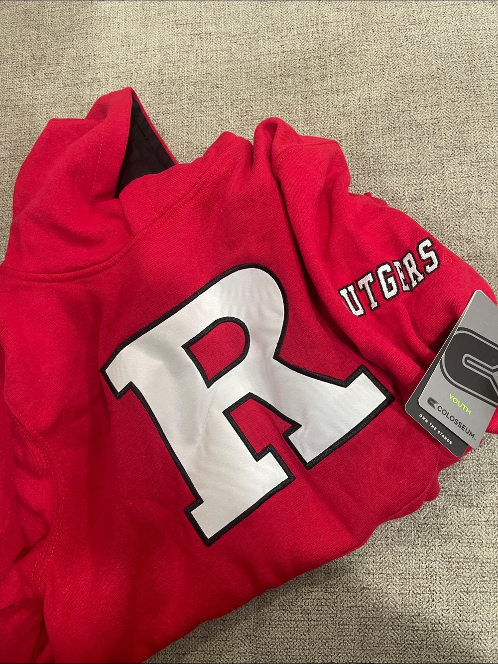 Colosseum Red Hoodie with White 'R' and Sleeve Lettering